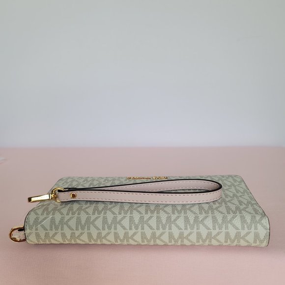 MICHAEL KORS Signature Logo Jet Set Travel Continental Wallet/Wristlet-Pwr Blush - Picture 9 of 16